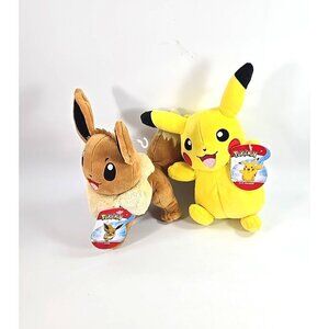 Pokemon Plush Lot Pikachu and Eevee 8 inch